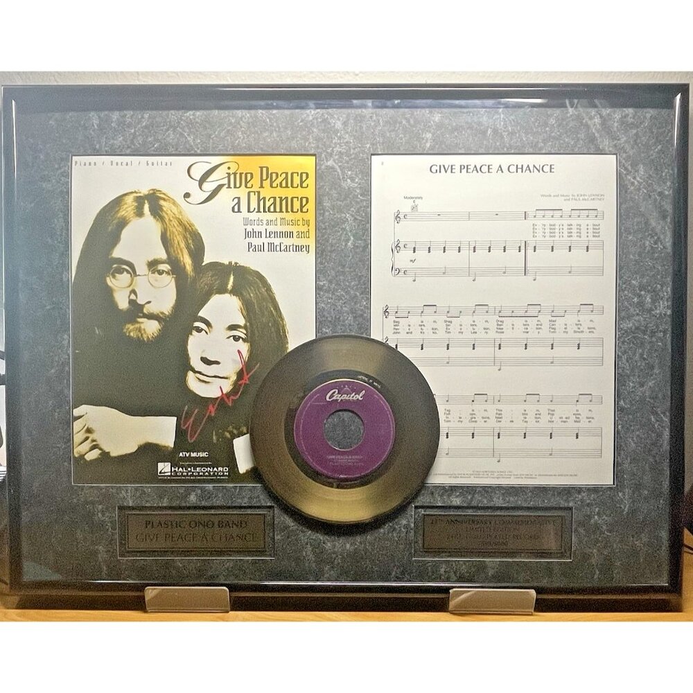 1995 JOHN LENNON PLASTIC ONO BAND GIVE PEACE A CHANCE 24K GOLD LTD ED 1599/5000
